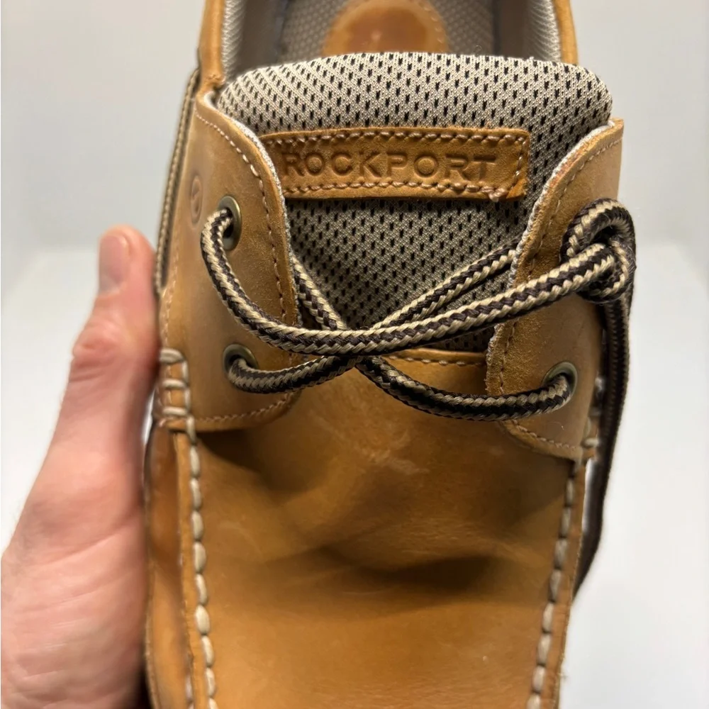 Rockport Leather Boat Shoes Men’s 11.5 Tan Brown Lace-Up Casual Comfort Shoes